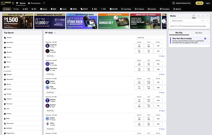 The betMGM user interface.