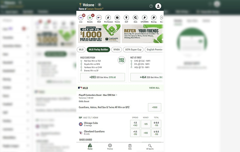 The Caesars mobile interface.
